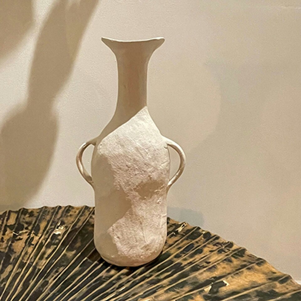 image 1 of Hestia Tapered Metal Vase with Handles - White