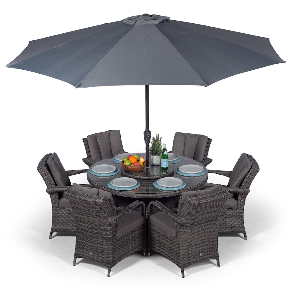 image 1 of Arizona Round 6 Seater Rattan Patio Dining Set | Grey | Grey