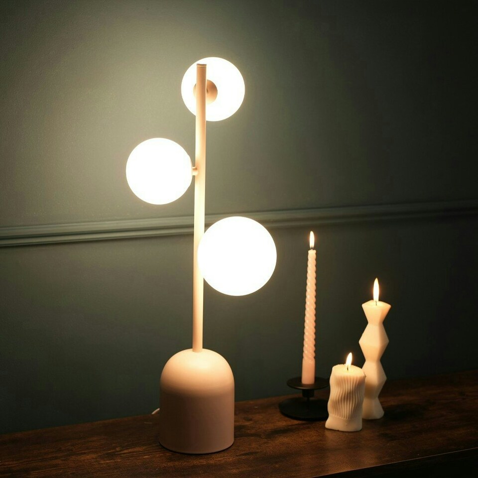 image 1 of ValueLights Marlow Blush Pink 3 Way Bedside Table Lamp with Glass Globe Lampshades Light - Bulbs Included