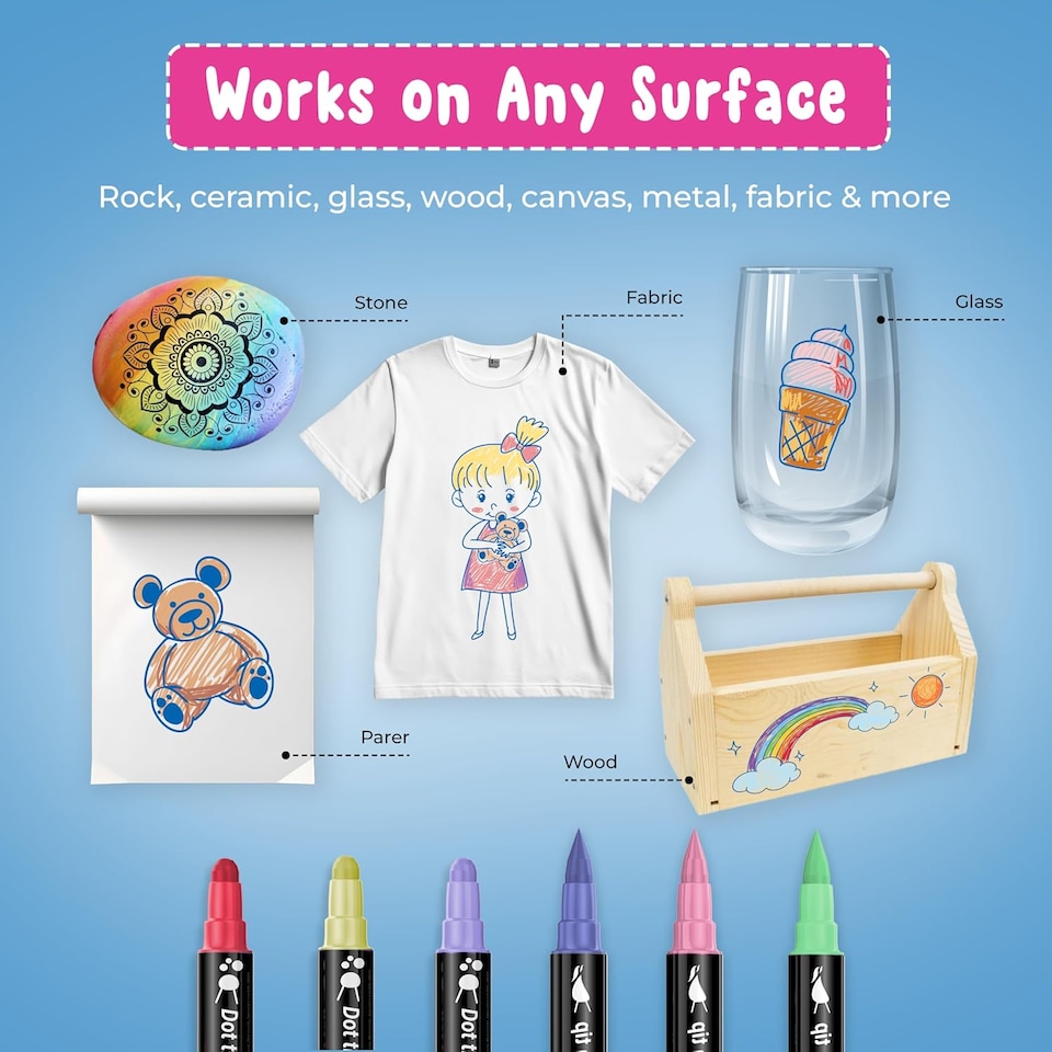 image 1 of Desire Deluxe Acrylic Paint Pens for Rock Painting, Stone, Ceramic, Glass, Wood, Canvas – Set of 6 Non Toxic Water Based Markers - Great Artists Painting Supplies