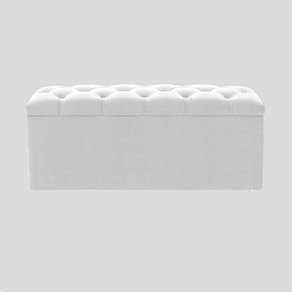 image 1 of 120cm Luna Chesterfield Ottoman Storage Box - White Plush Velvet Upholstered Blanket Box