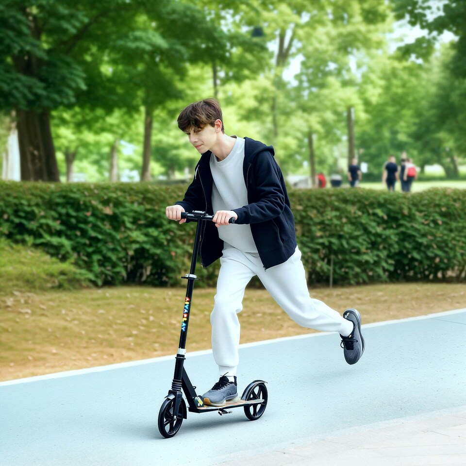 image 1 of AIYAPLAY Kids Scooter, Foldable Kick Scooter w/ Adjustable Handlebar, Black