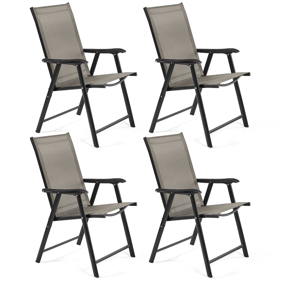 image 1 of Yaheetech Set of 4 Outdoor Texteline Folding Dining Chairs with Backrest-Brown | Brown | Brown | One Size