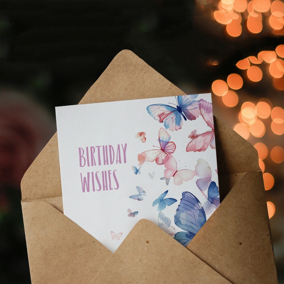 image 1 of Wishes Butterfly Watercolour Bright Design Her Birthday Card