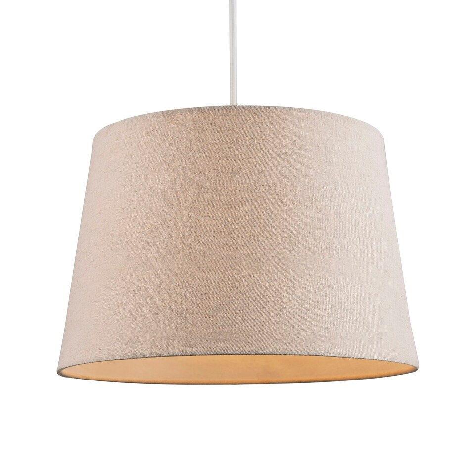 image 1 of Designer Taupe Beige Naturally Textured Linen Lamp Shade in Drum Shape Cream