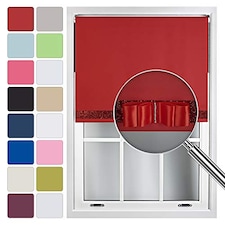 FURNISHED Blackout Roller Blind with Black Glitter Trim and Red Bow Cut to Size | Red | Red | (W) 60cm x (L) 165cm