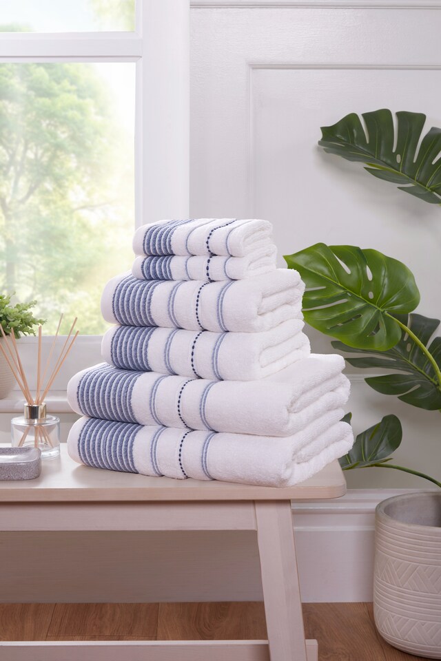 image 1 of Dakota Stripe Cotton Bath Towels Set Of 2 | Blue | Bath towel | 2