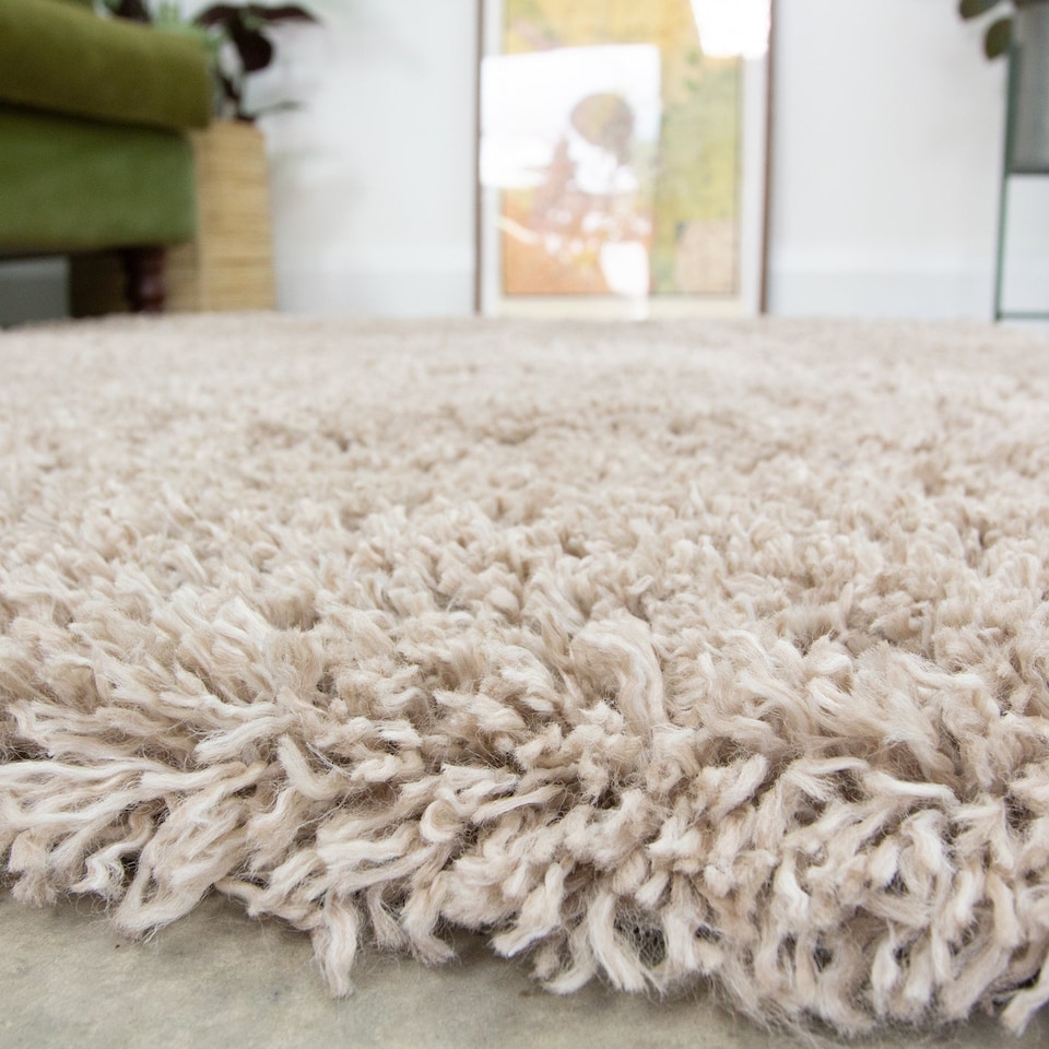 image 1 of KUKOON Beige Soft Shaggy Rug Cream Fluffy Deep Pile Warm Bedroom Carpet Runner Mat 120cm x 170cm