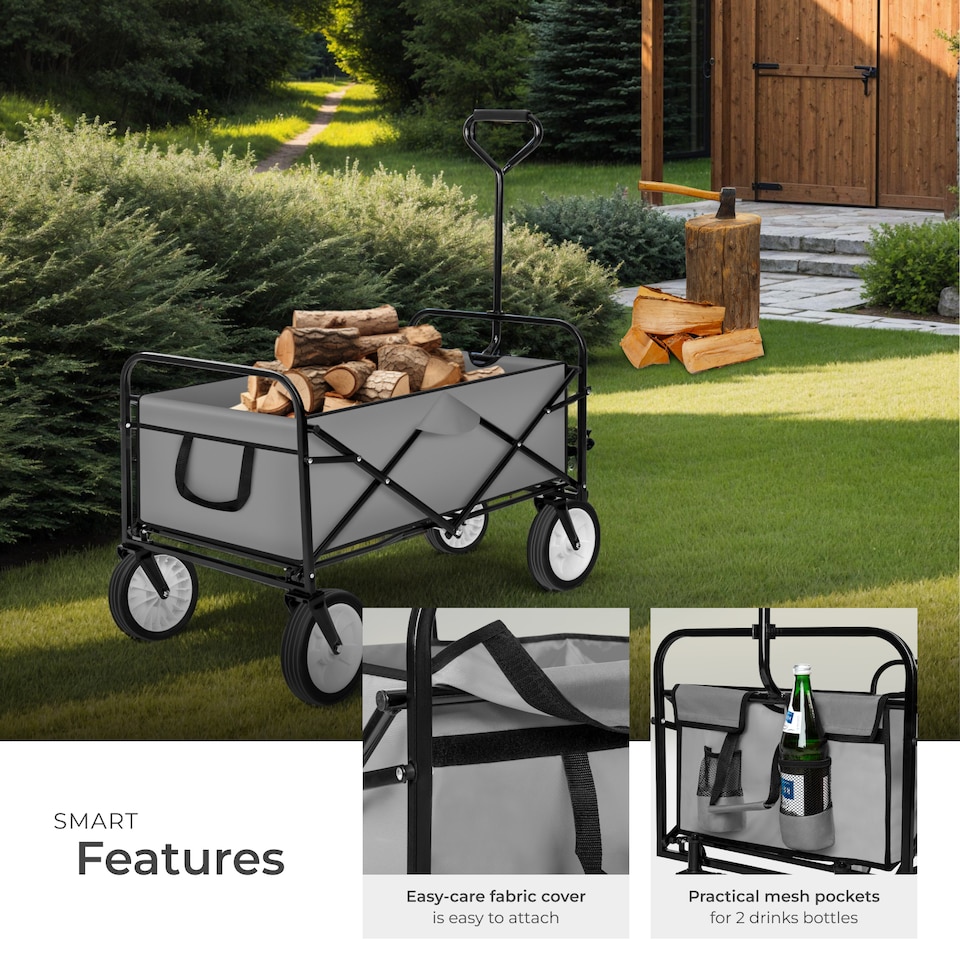 image 1 of Garden Trolley - foldable with 2 mesh pockets, 80 kg load capacity | Grey | grey | 95 x 53,50 x 117 cm | 1
