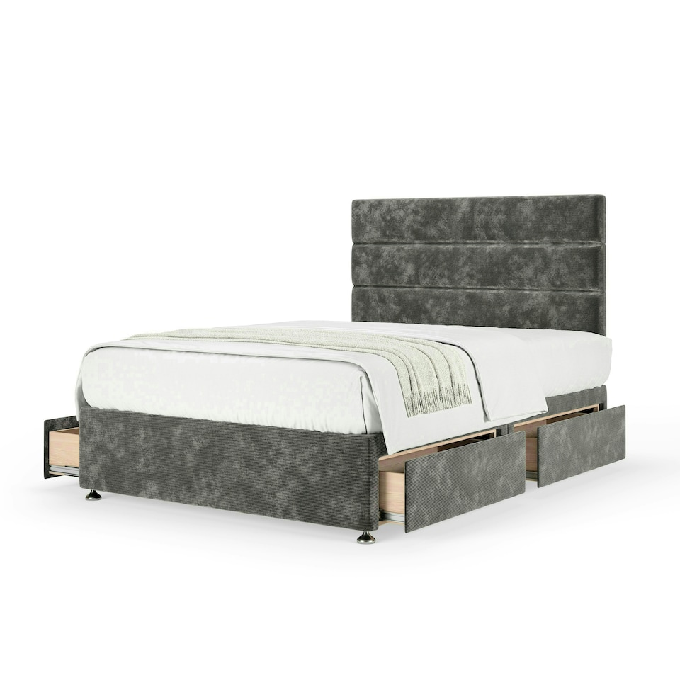 image 1 of Neptune Spring Charcoal Chenille 4 Drawer Divan Set And Milan Headboard Small Double