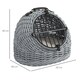 image 4 of Wicker Cat Basket W/ Mat Handle Kitten Pussy Enclosed Bed Portable - Grey