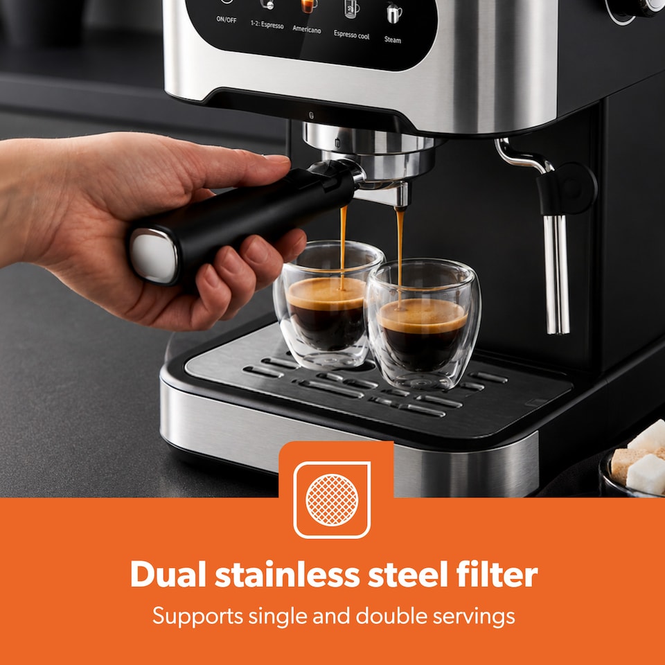 image 1 of GEEPAS 5 In 1 Espresso Coffee Machine with Milk Frother 20 Bar 1350W - Silver
