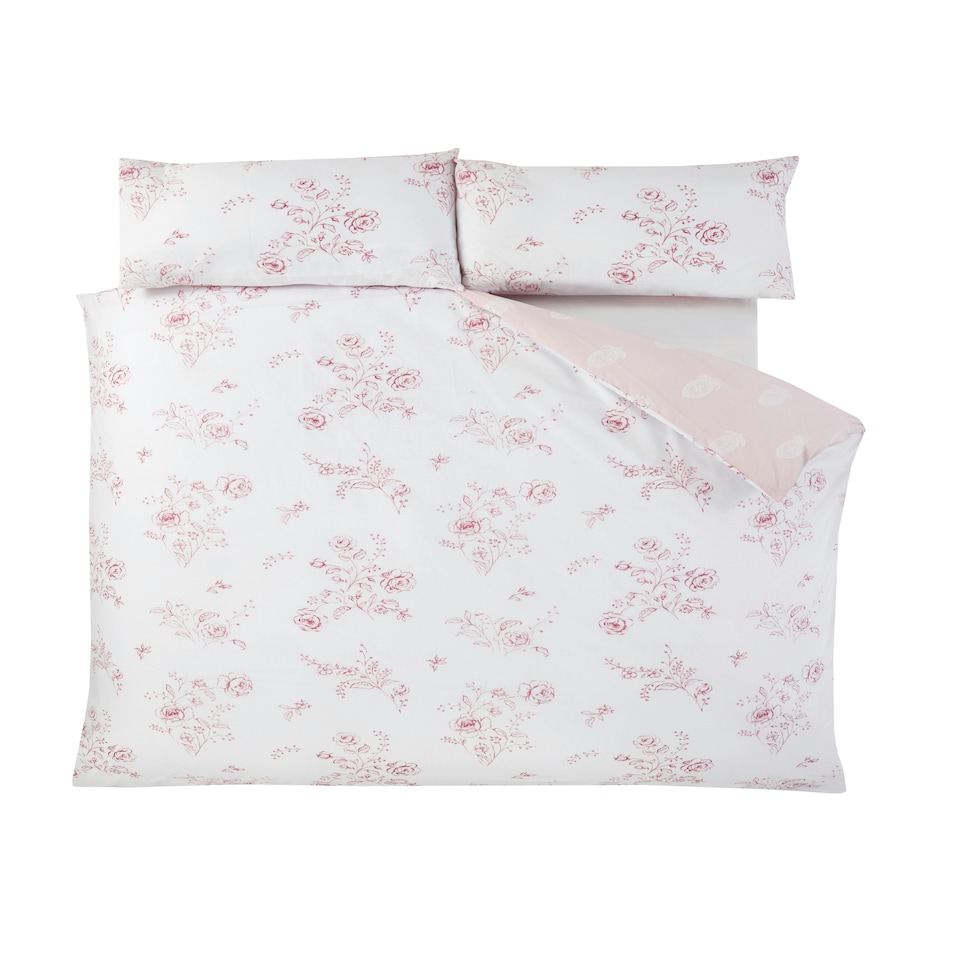 image 1 of PH Sadie Floral Polycotton Reversible Duvet Cover Set with Pillowcase | Pink | King | 1