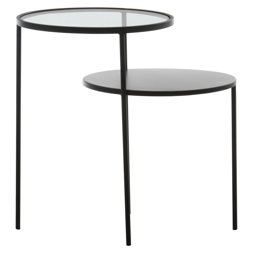 image 1 of Interiors by Premier Layered Round Side Table, Metal and Glass Top Side Table, Black Side Table, Contemporary Settee Side Table | Black