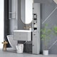image 2 of kleankin Slim Bathroom Cabinet w/ Open Shelves and 2 Door Cupboards, Grey Grey