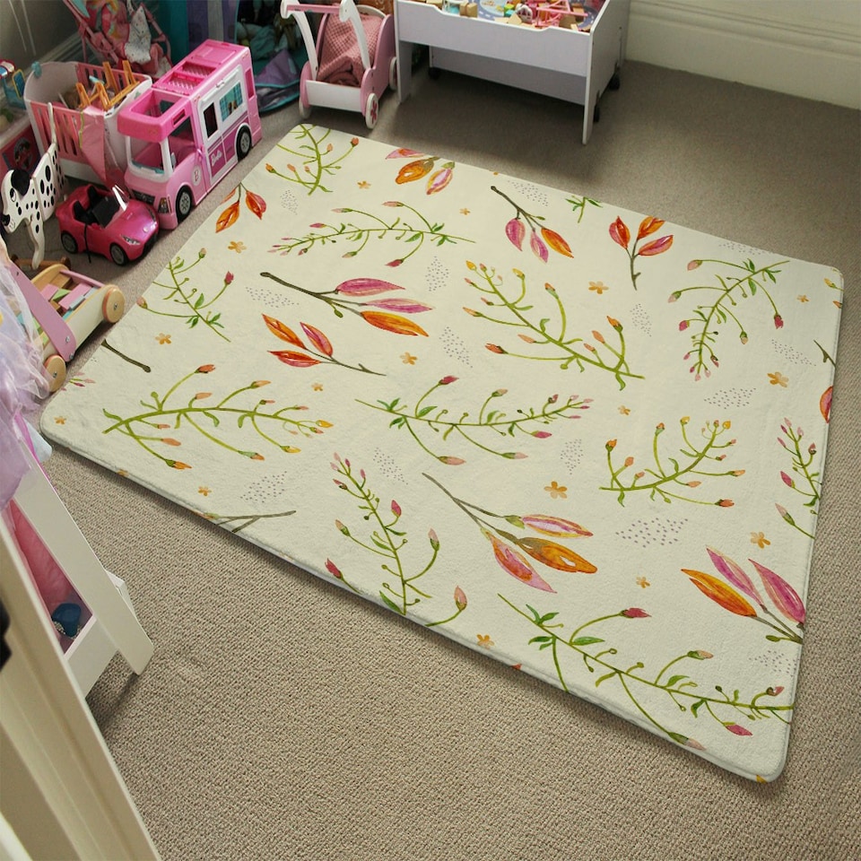 image 1 of Green Branches on Light Background (Rug) Green | Medium: 80x150cm