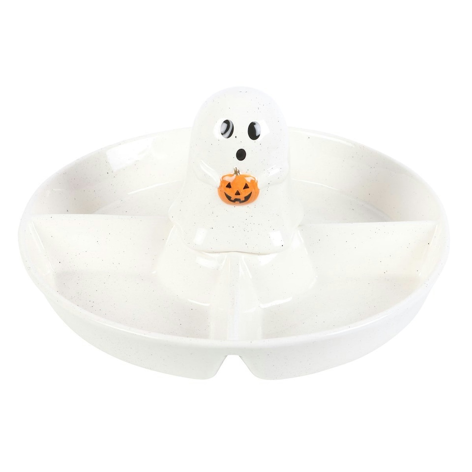 Something Different Chip & Dip Ghost Shaped Snack Dish - White/Black/Orange - One Size