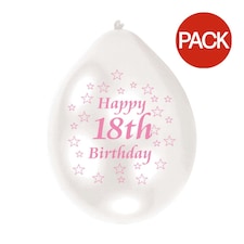Amscan Happy 18th Birthday Latex Balloon (Pack of 10) - Pink/White - One Size