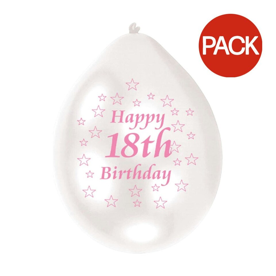 Amscan Happy 18th Birthday Latex Balloon (Pack of 10) - Pink/White - One Size