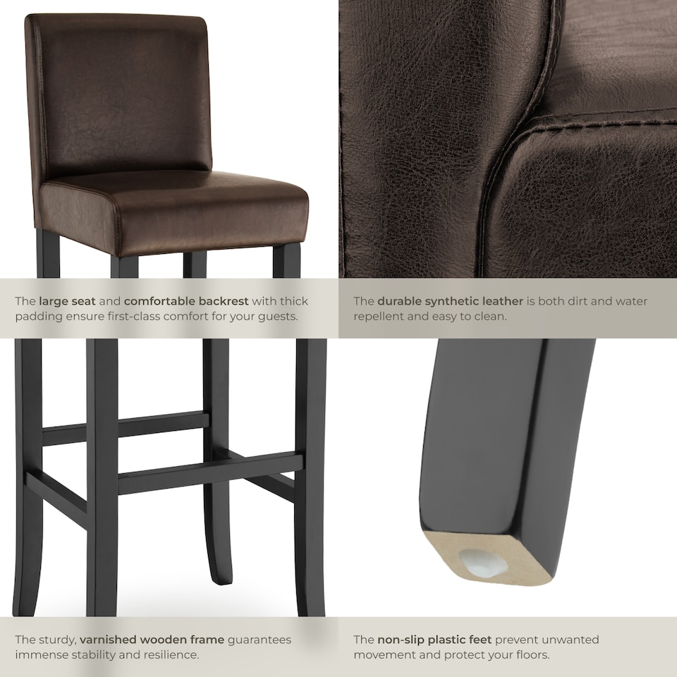 image 1 of Bar Stools with a padded backrest and faux leather cover | Brown | brown | 41 x 40 x 107 cm | 6