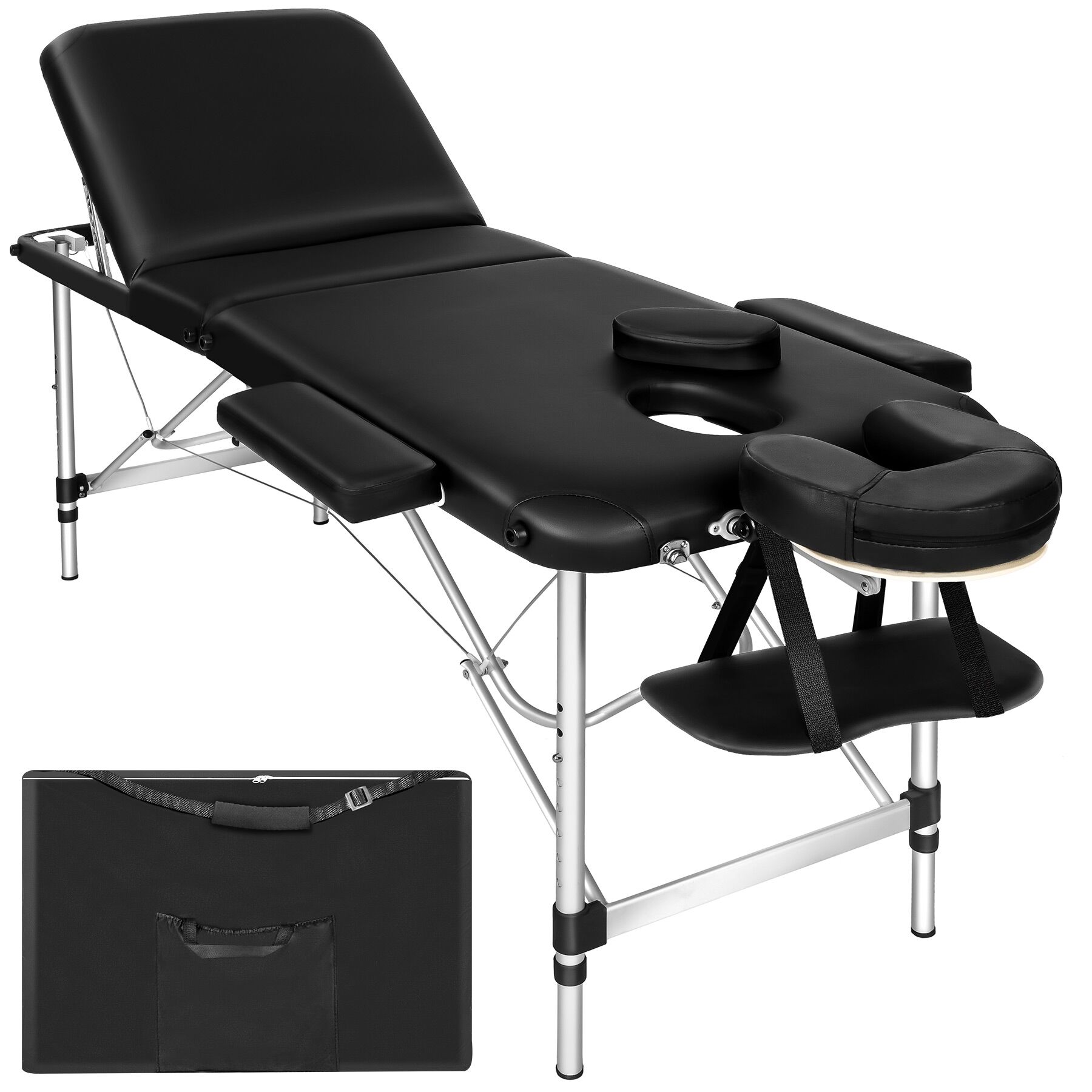 Massage Table 3-Zone Bed with Aluminium Frame and 5cm Thick Padding | Black | black | 1