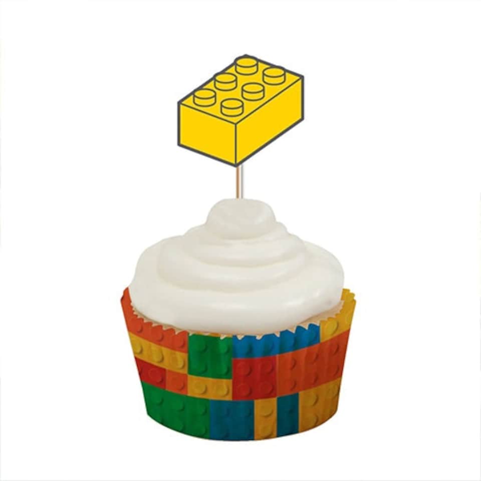 image 1 of Building Blocks Cupcake Food Pick Toppers - Pack of 10