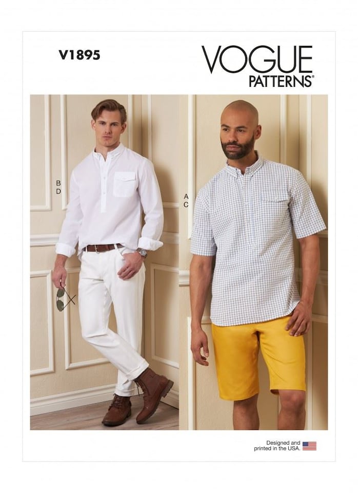 image 1 of Vogue 1895 Paper Sewing Pattern – Men’s Shirts, Shorts & Trousers, Sizes Mxx (40–42–44–46), Intermediate