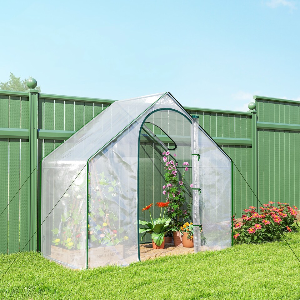 image 1 of Outsunny Portable Walk-in PVC Greenhouse w Zipped Door for Flowers Plant