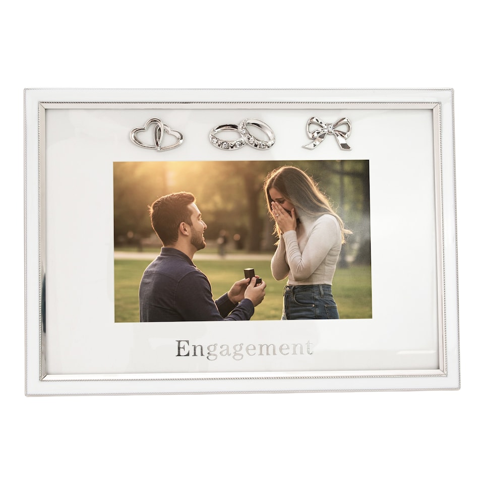 image 1 of Modern Engagement 4x6 Photo Frame in Nickel Plating with Double Rings | Chrome | One Size