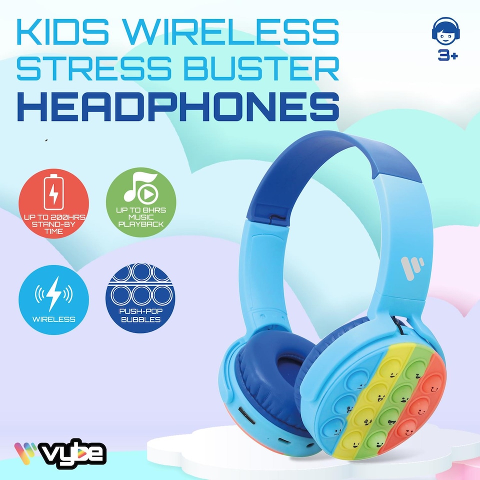 Vybe Stress Buster Push-Pop Fidget Tool AUX Cable Wireless Kids Headset ...