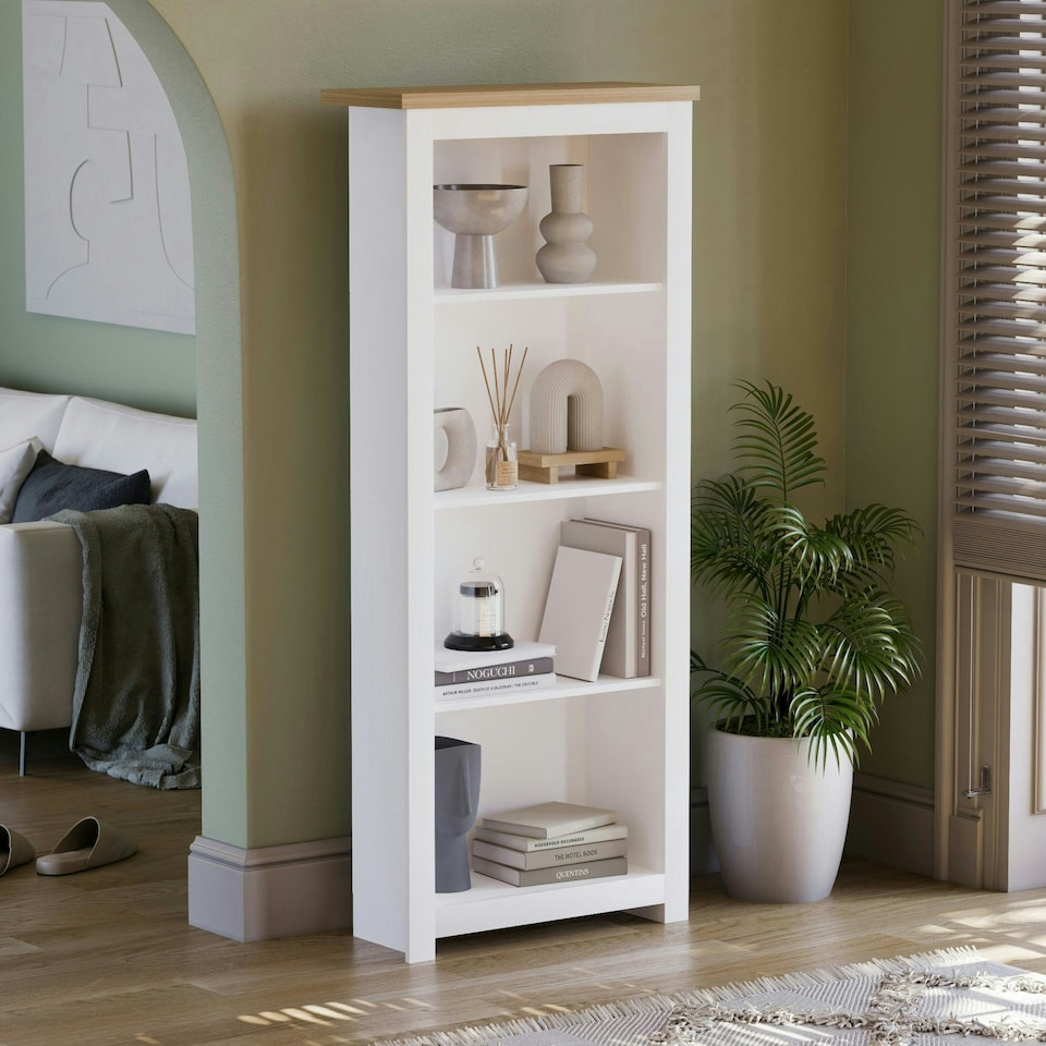 image 1 of Vida Designs Arlington 4 Tier Bookcase Shaker Style Display Storage, White & Oak