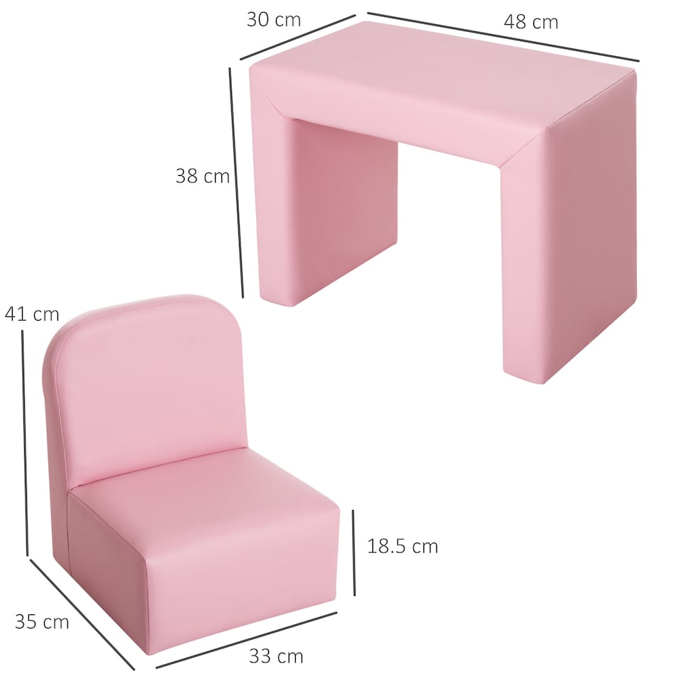 image 1 of HOMCOM Kids Mini Sofa Armchair Seat 2 In 1 Table Chair Set for 3 years | Pink | One Size