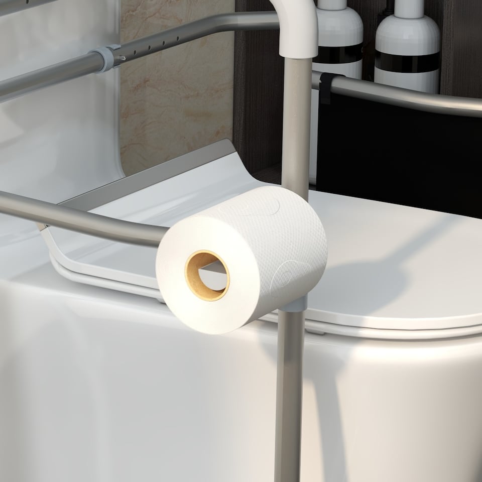 image 1 of HOMCOM Adjustable Toilet Safety Frame with Additional Rubber Tips Storage