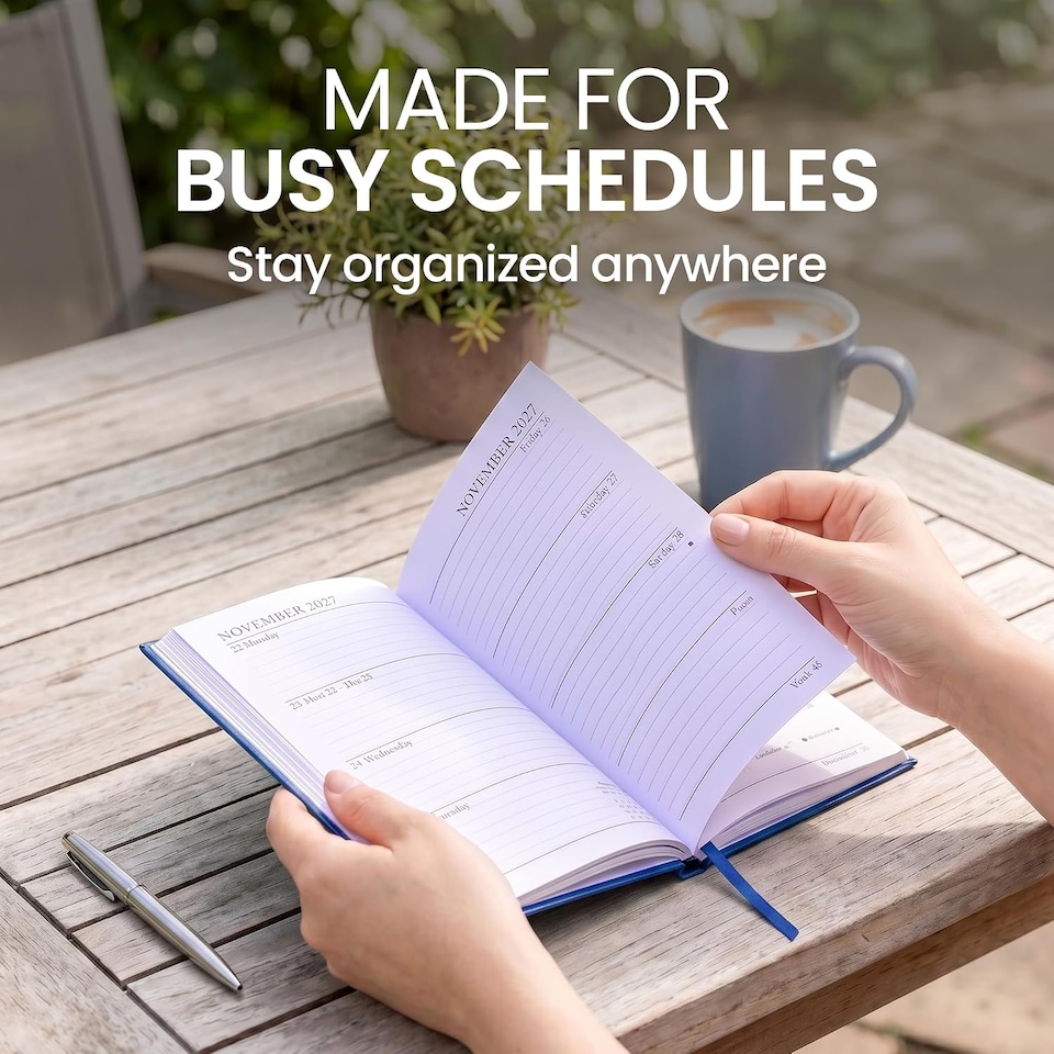 image 1 of 2027 Diary A5 Week to View - Hardback Planner Organiser with Ribbon Bookmark - Weekly Appointment Journal Notebook (Navy) | Blue | Navy
