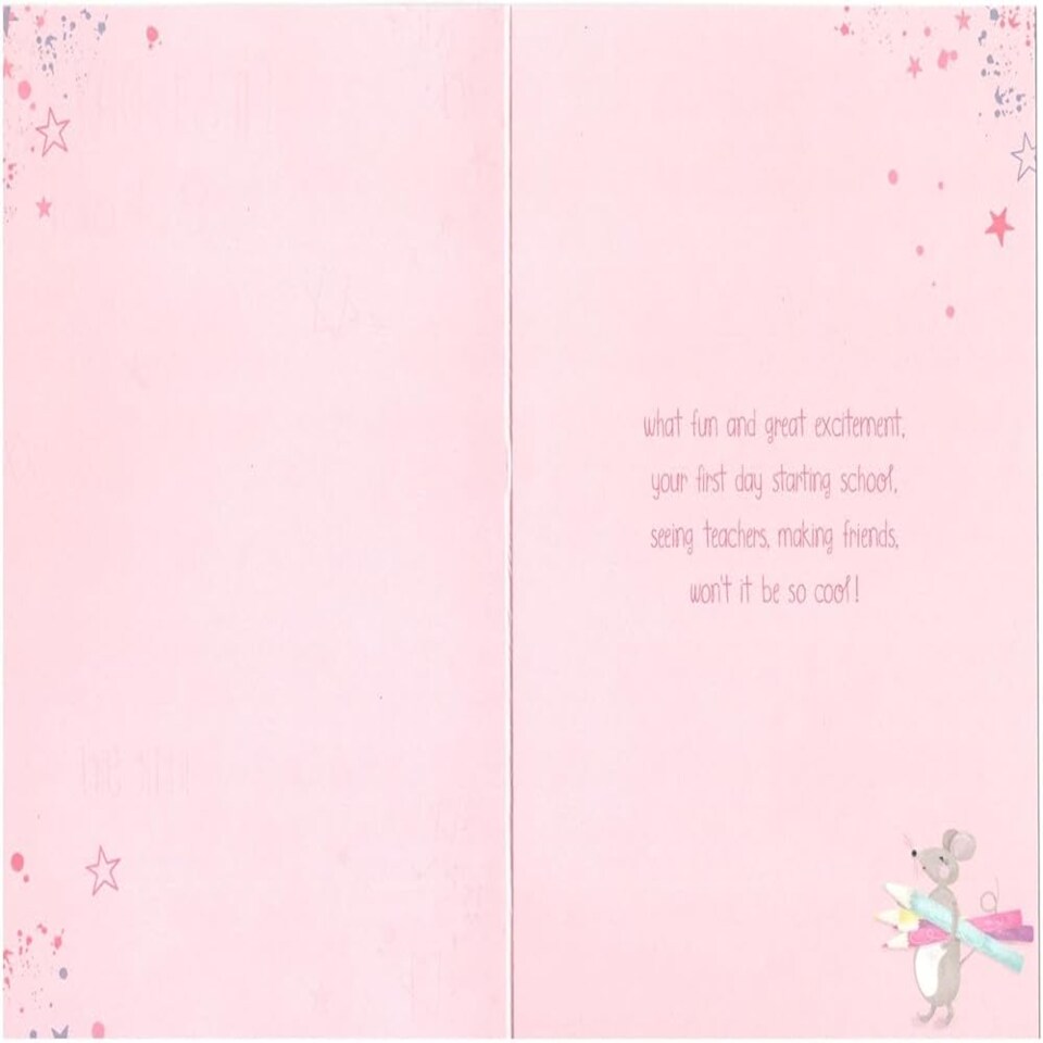 image 1 of Animals Carrying Stationery For Girl Happy First Day At School Card