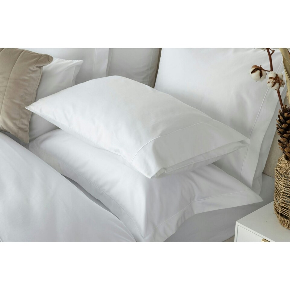 image 1 of Belledorm Embroidered Detail Egyptian Cotton Pillowcase - White - 75cm x 50cm | White