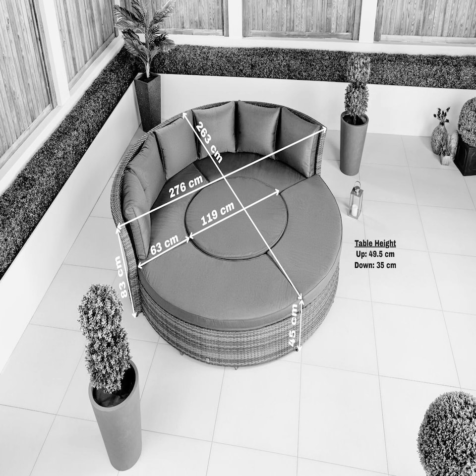 image 1 of GIardino 3-in-1 Rattan Garden Sofa Daybed Set Water Resistant Assembled Brown | Ivory