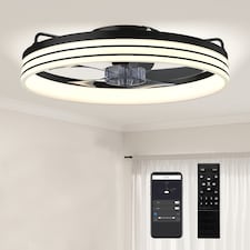 HOMCOM Ceiling Fan with Light and & App Control, 6 Speed, 50 cm | Black | Black, Transparent, Smoky Grey | 50 x 50 x 13.8 cm