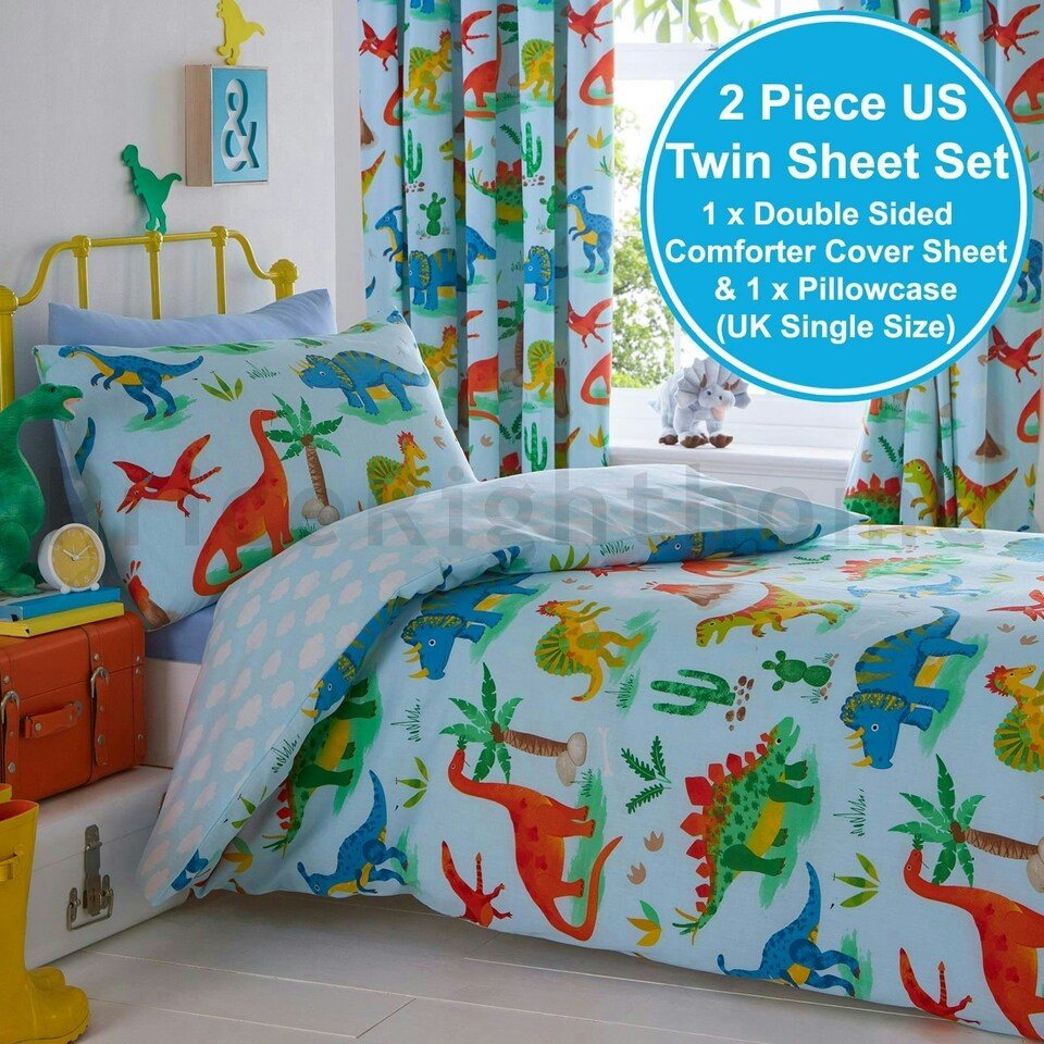 image 1 of Portfolio Home Dinosaurs Blue Bed Duvet Cover and Pillowcase Set