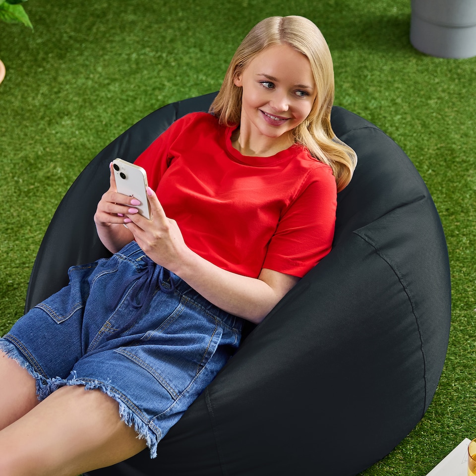 image 1 of icon Kingston Adult Classic Indoor Outdoor Bean Bag & Square Footstool Pouffe Black