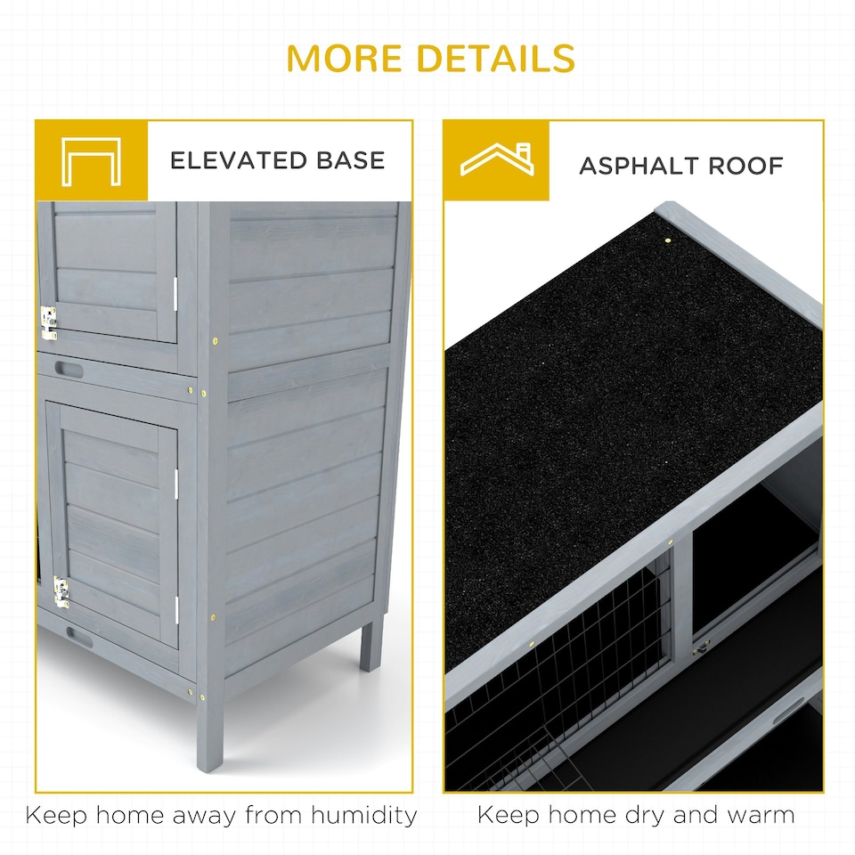 image 1 of PawHut Rabbit Hutch, Guinea Pig Hutch with No-Leak Trays & Divider, Grey