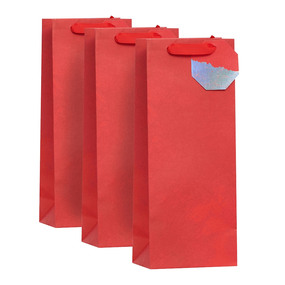 image 1 of Plain Red Bottle Gift Bag - Pack of 3
