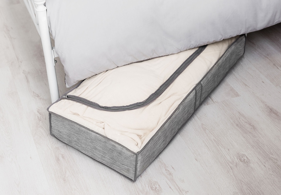 image 1 of Set of 2 Grey Linen Printed Underbed Storage Bag with Viewing Panel