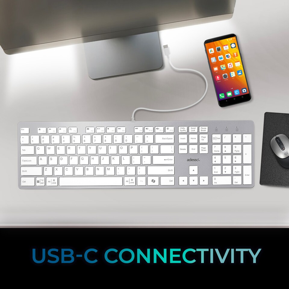 image 1 of Adesso USB-C Multi OS Keyboard with Co-Pilot AI Hotkey and Scissor Switches