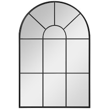 HOMCOM Modern Arched Wall Mirror, 91  60 cm Window Mirrors for Living Room, Bedroom, Black