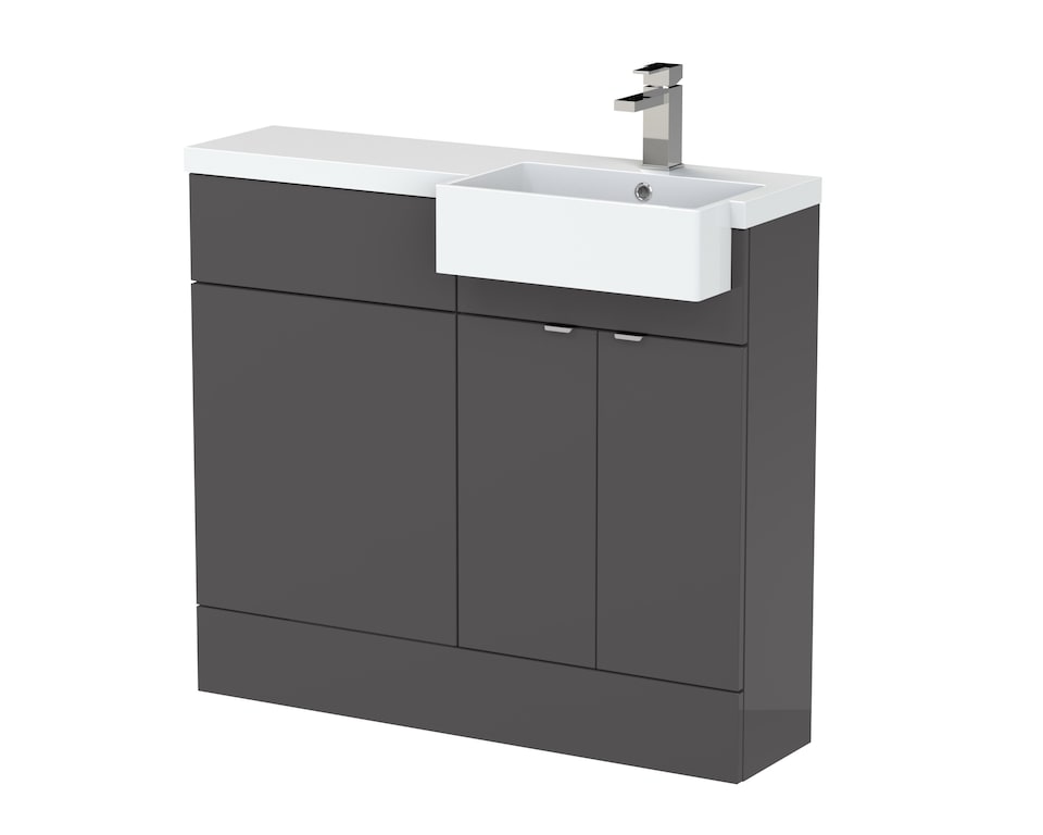image 1 of Balterley Alrewas Contemporary 2 Door Right-Hand Floor Standing Combination Unit with Basin, Gloss Grey, 1000mm