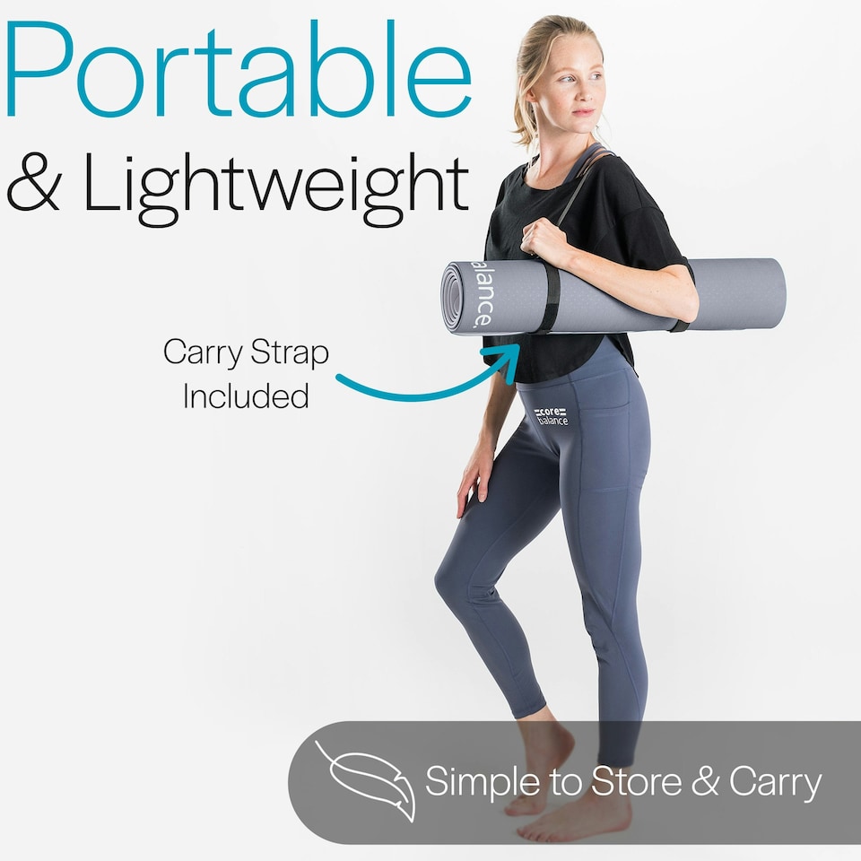 image 1 of TPE Yoga Mat with Strap (6mm Thick) - Grey