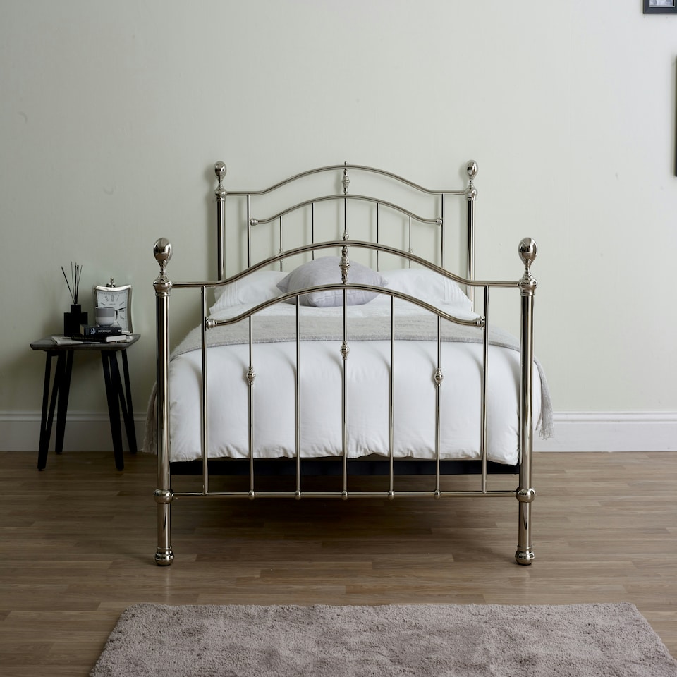image 1 of 4ft6 Double Silver chrome finish, crystal ball and chrome traditional metal bed frame bedstead, victorian, antique, ornate
