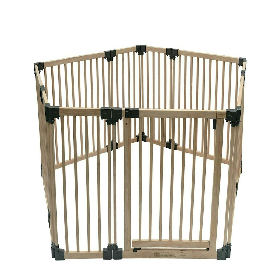 image 1 of Bettacare Wooden Dog Pen, Pentagon, 5 x 120cm, Natural Wood, 76cm High, Dog Pen for Pets Dogs and Puppy, Dog Playpen Cream