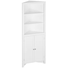 kleankin Corner Bathroom Cabinet, Double Doors and Adjustable Shelves, White